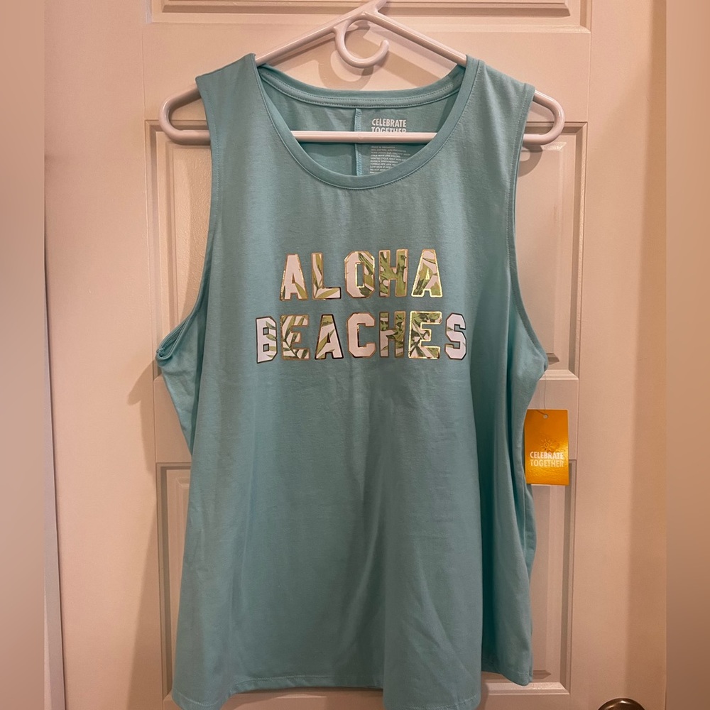 “Aloha Beaches” Summer Graphic Muscle Tank Available in XS or XL